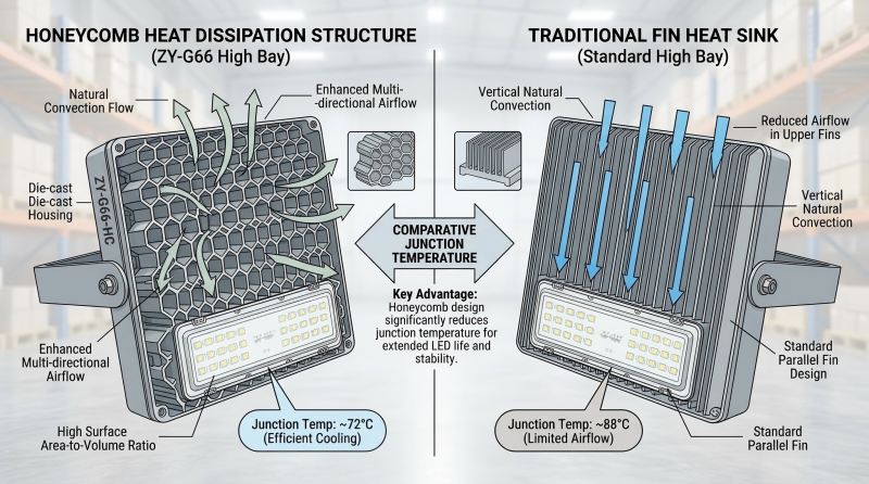 /uploads/image/2026/04/29/Infographic comparing honeycomb heat dissipation vs fin heat sink thermal design in LED high bay lights.png Infographic comparing honeycomb heat dissipation vs fin heat sink thermal design in LED high bay lights.png